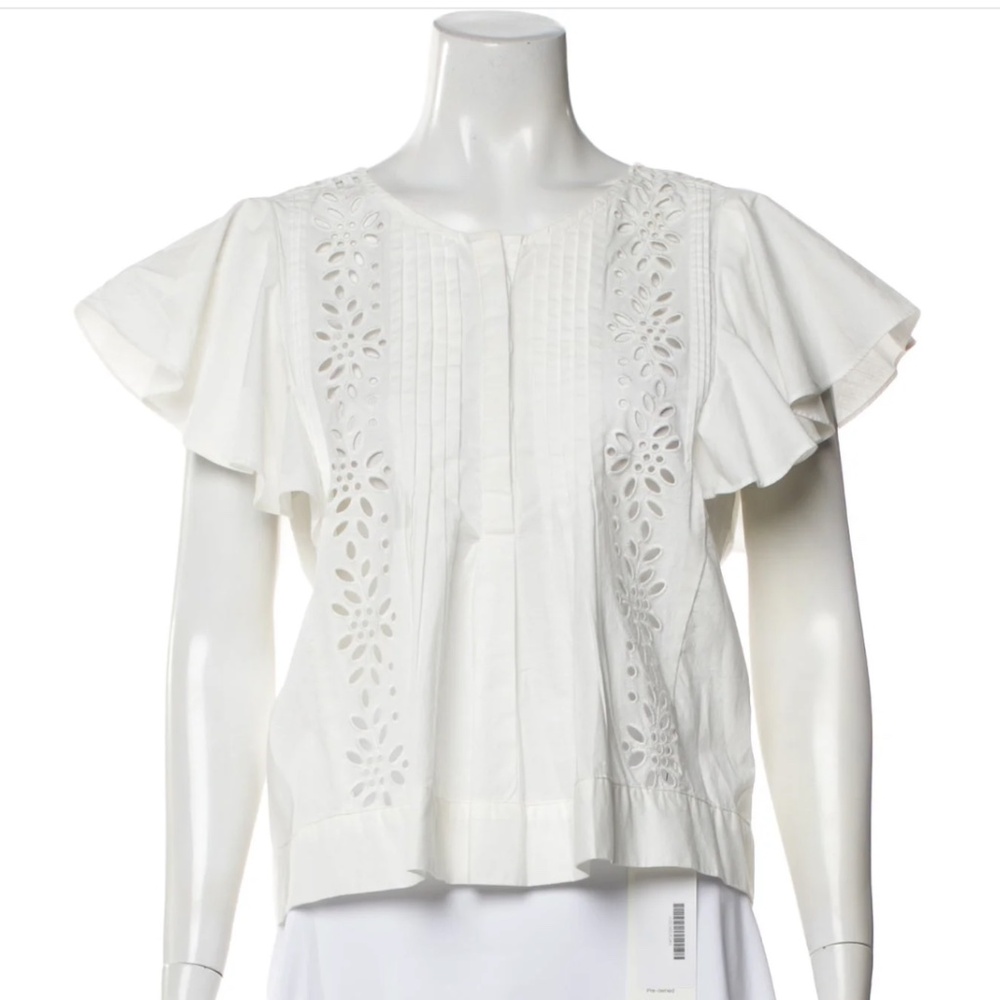 Secret Mission White Flutter Sleeve Eyelet Top Size XS